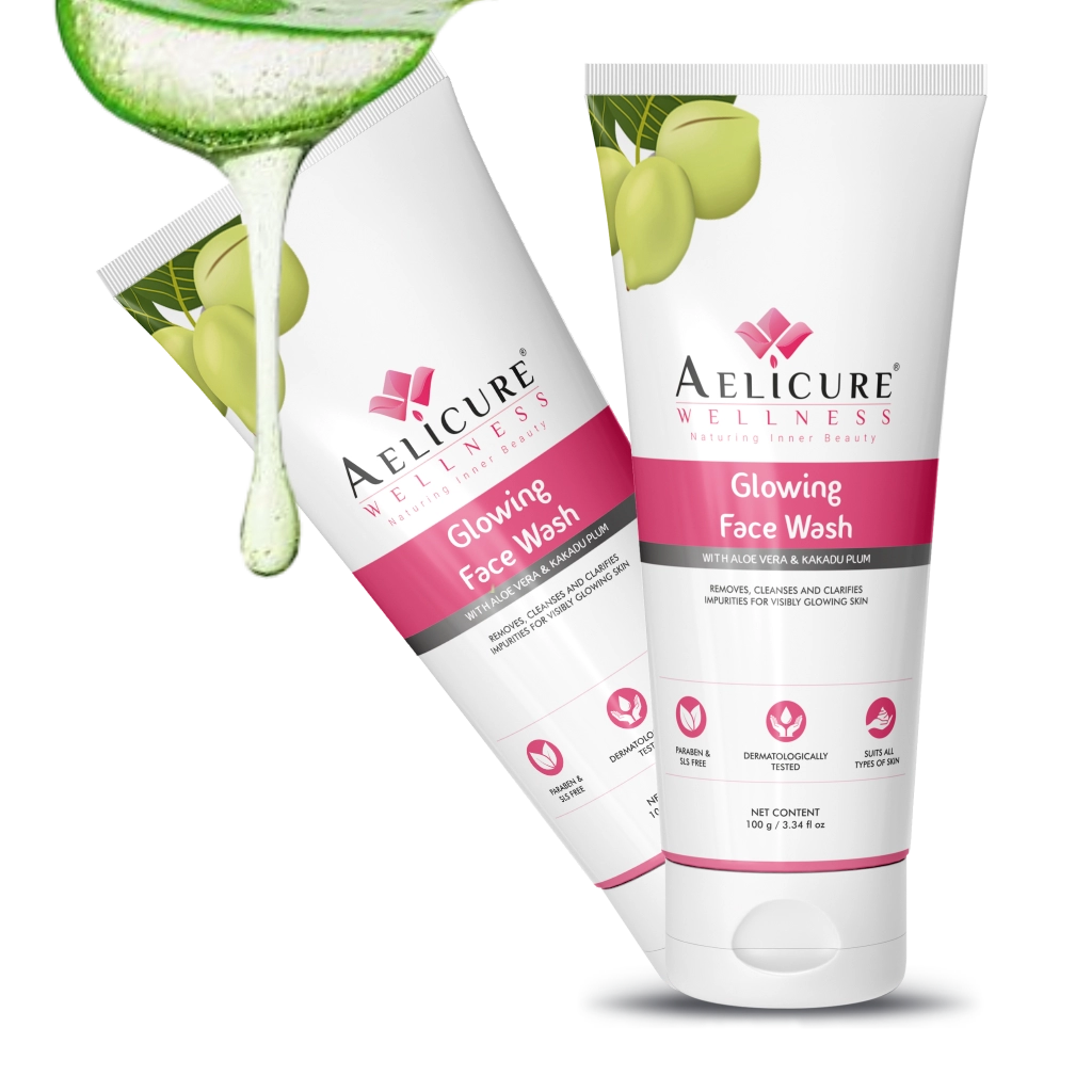 aloe vera face wash, glowing face wash, aelicure wellness face wash, vitamin b3 faces wash