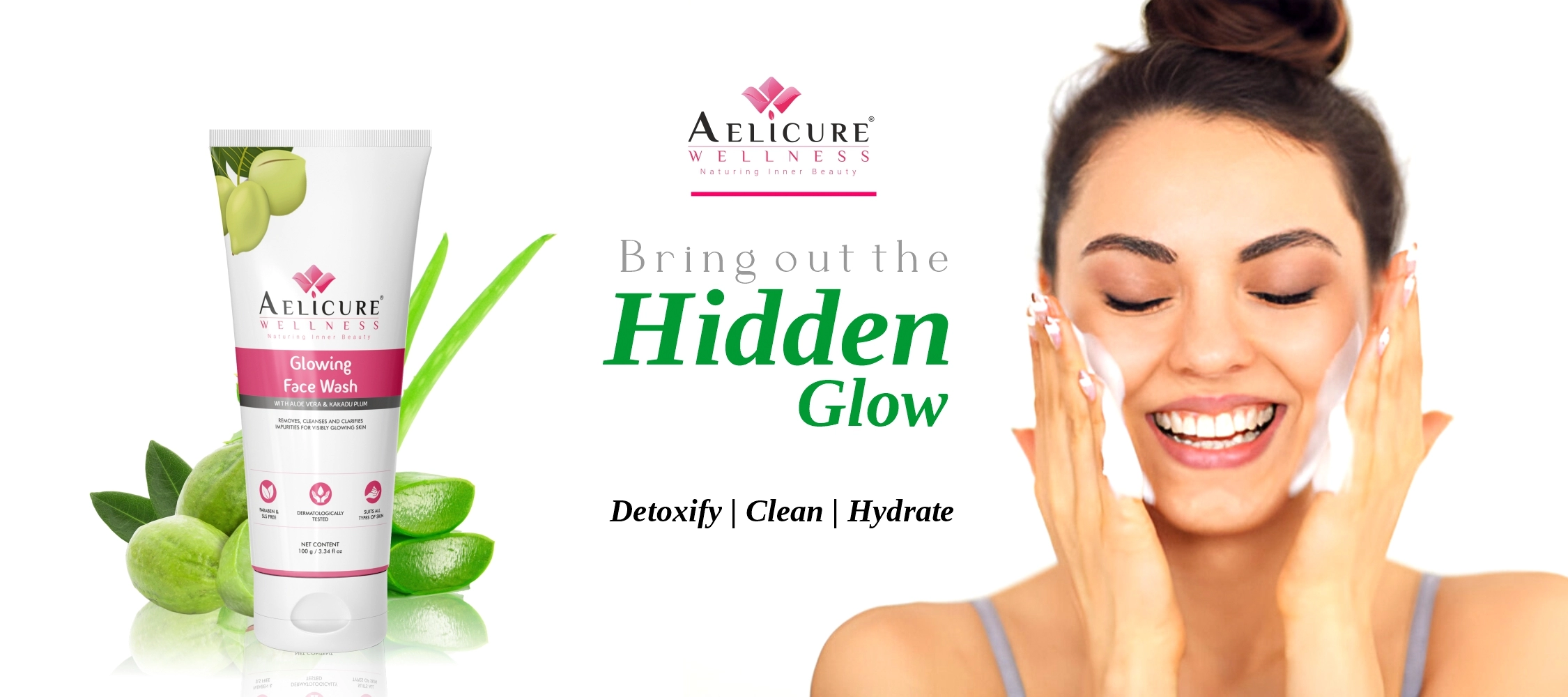 aloe vera face wash, glowing face wash, aelicure wellness face wash, vitamin b3 faces wash