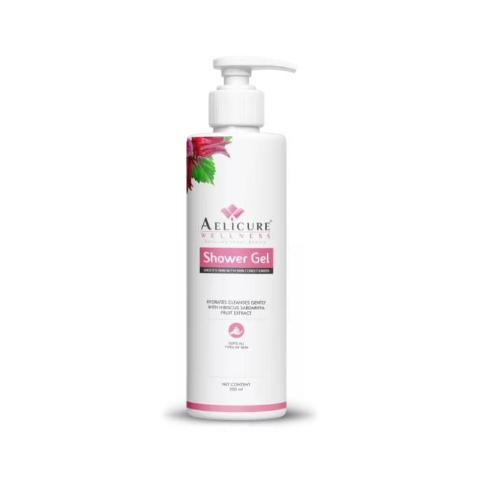 Shower Gel for Sensitive Skin, Natural Ingredients Shower Gel, Refreshing Fragrance Shower Gel, Hydrating Shower Gel for All Skin Types, Aelicure Wellness Shower Gel with Hibiscus Extract