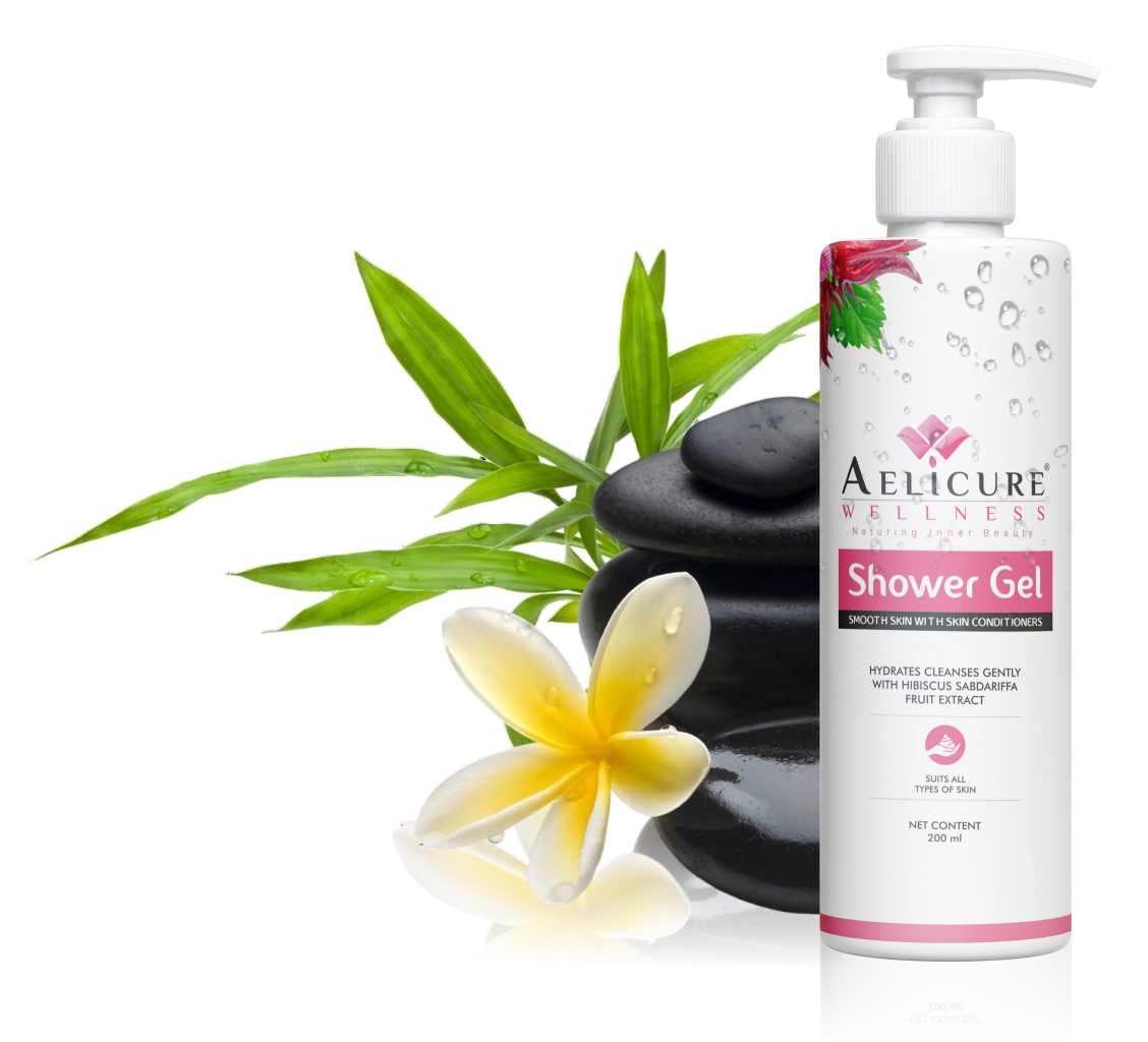 Shower Gel for Sensitive Skin, Natural Ingredients Shower Gel, Refreshing Fragrance Shower Gel, Hydrating Shower Gel for All Skin Types, Aelicure Wellness Shower Gel with Hibiscus Extract