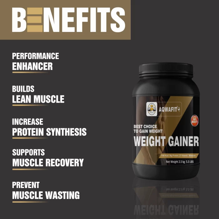 Weight Gainer with essential nutrients, Aqwafit weight gainer for energy, immunity, and recovery, Aqwafit Weight Gainer: Mass gains and muscle building Advanced muscle building with 27 vitamins and minerals